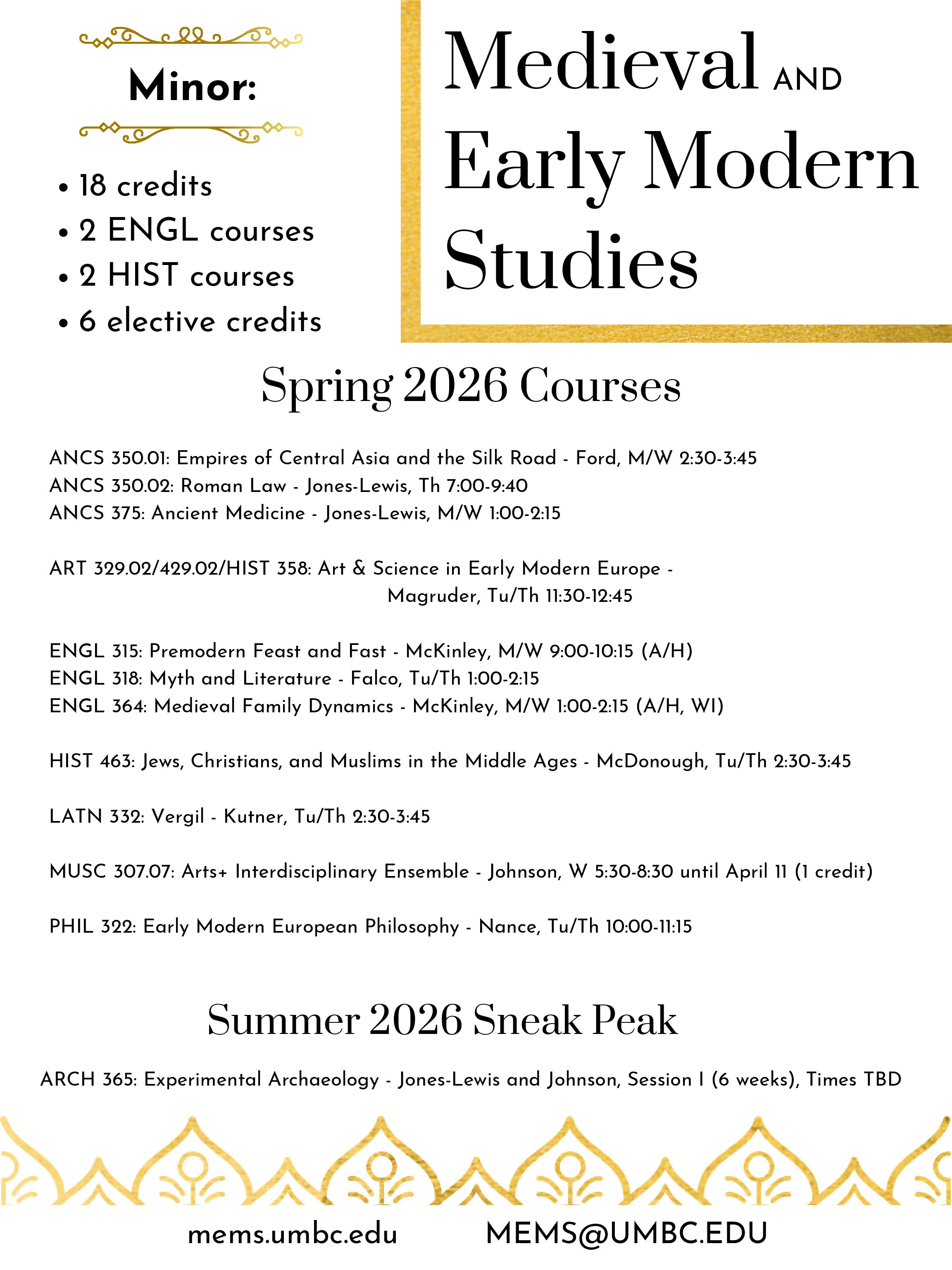 Spring and Summer 2026 MEMS Courses